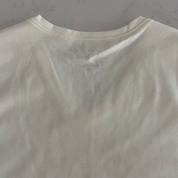 L.L. Bean Casual SS V Neck 100% Cotton Neutral T Shirt Top Cream Sz M NWOT - Picture 7 of 10